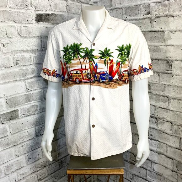 Aloha Mo'i Casual Short Sleeved Shirt Hawaii Beach Cars Surf Board Print - Picture 1 of 9